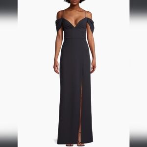 NWT! Sachin & Babi, Brittany Stretch Crepe Cold-Shoulder Gown, Navy -MSRP $285